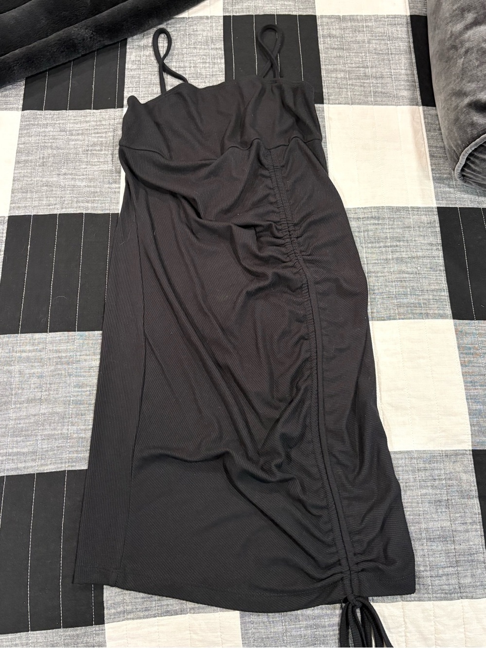 Black Ruched Tie-Side Midi dress - Women